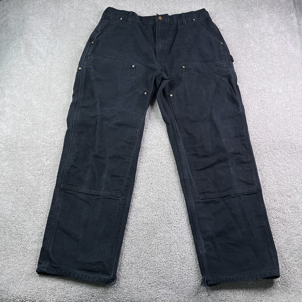 Carhartt Mens Pants 38x32 Black Loose Fit Double Knee Carpenter B01 Made in USA
